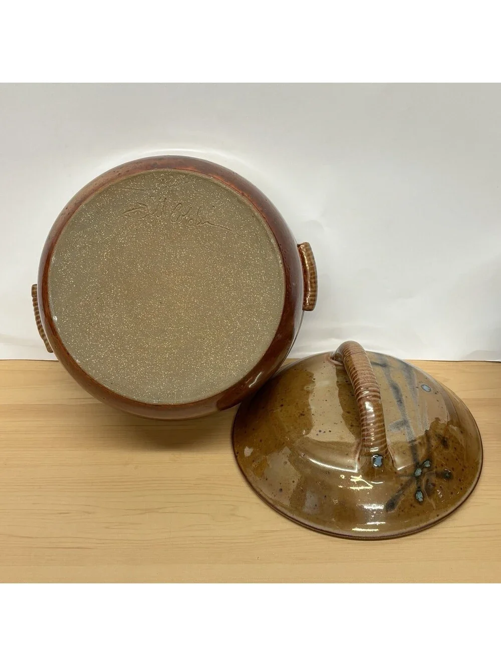 Vintage Studio Pottery Lidded Casserole Artist Signed Stoneware MCM